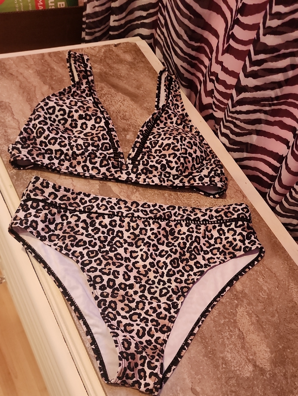 Leopard Print Two-Piece Bikini Set - Tan & Black